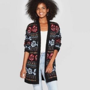 KNOX ROSE ROSE PRINT OPEN CARDIGAN SWEATER